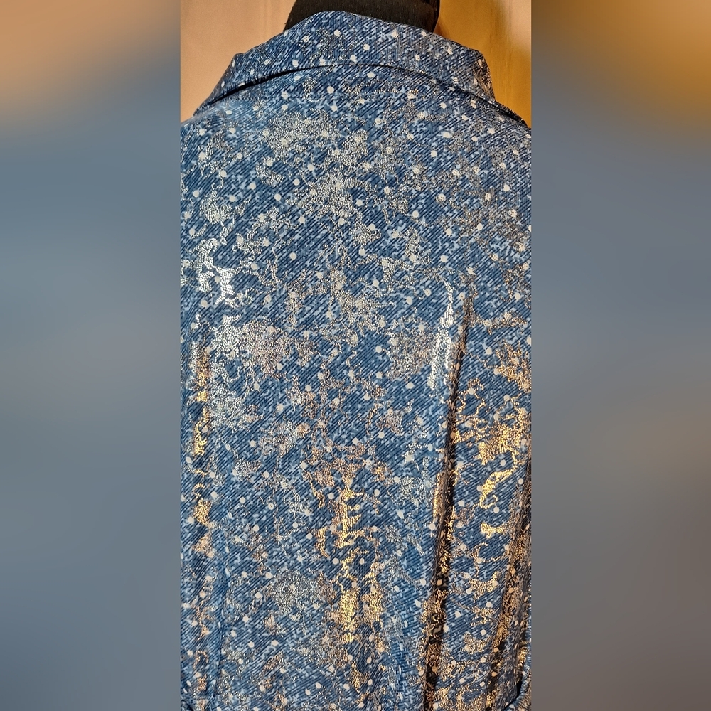 EMILY DANIELS Blue Denim Color Midi Dress with Lacy Silver Overlay - Picture 6 of 10